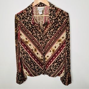 VINTAGE | Bohemian Bell Sleeve Elastic Button Down Blouse Shirt Top